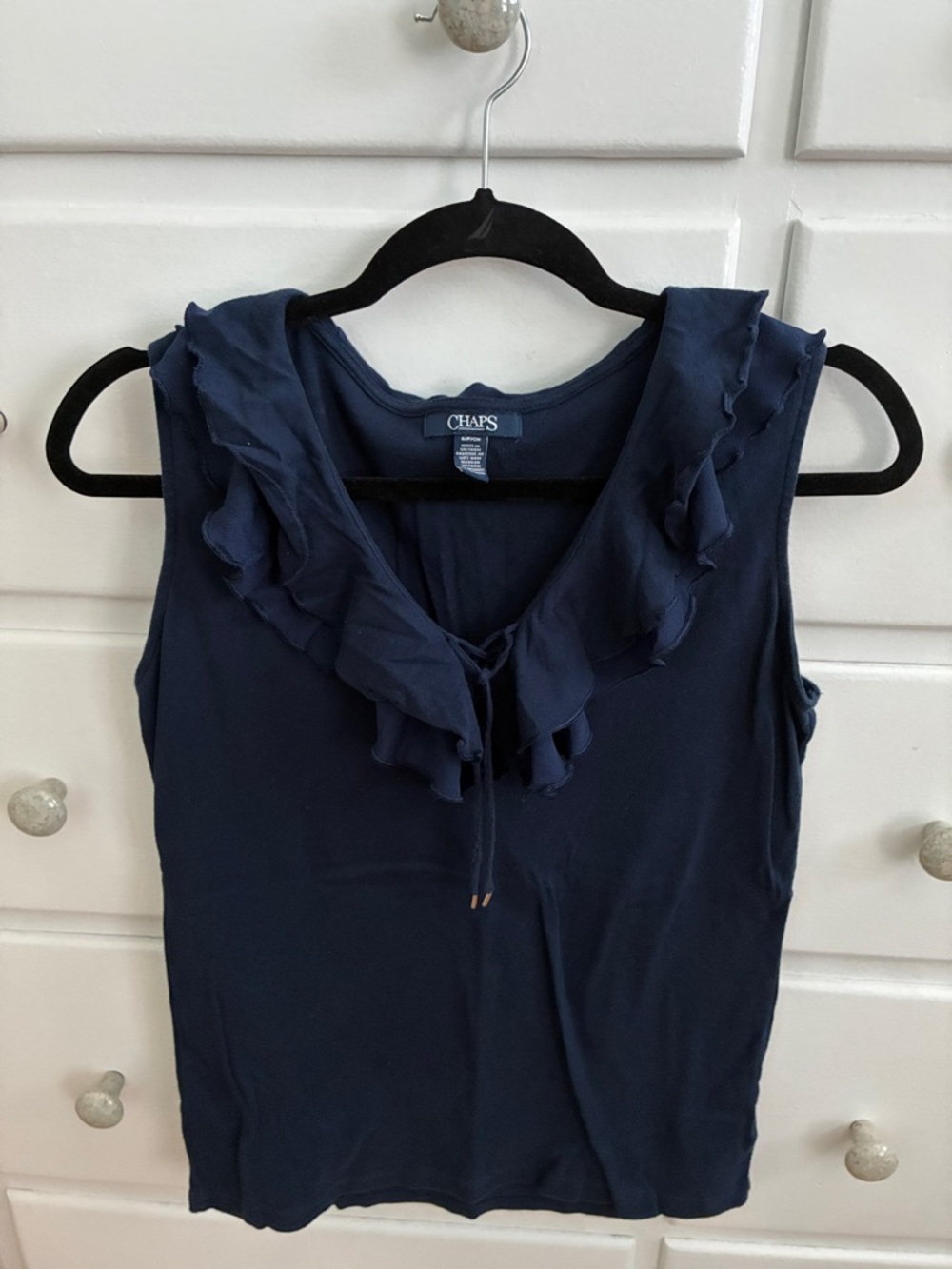 Chaps Navy Ruffle V-Neck Sleeveless Camisole
